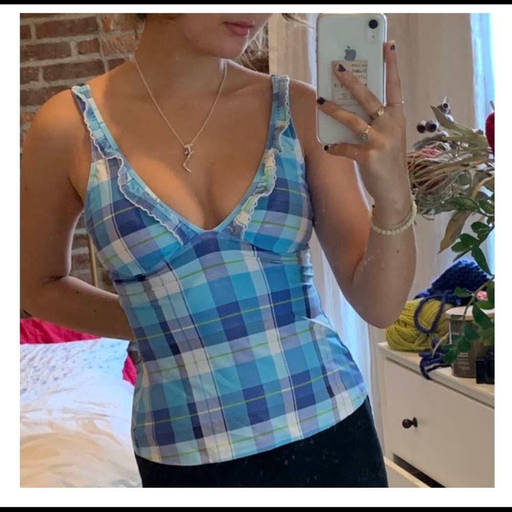 tommy hilfiger blue plaid tank top